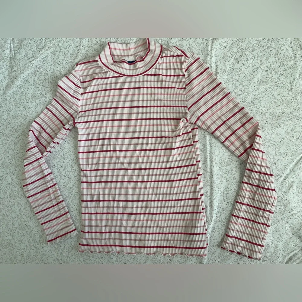 Old Navy Long Sleeve Tees Lot Of 3 Girls Sz L (10-12) Curled Hem Ribbed Striped